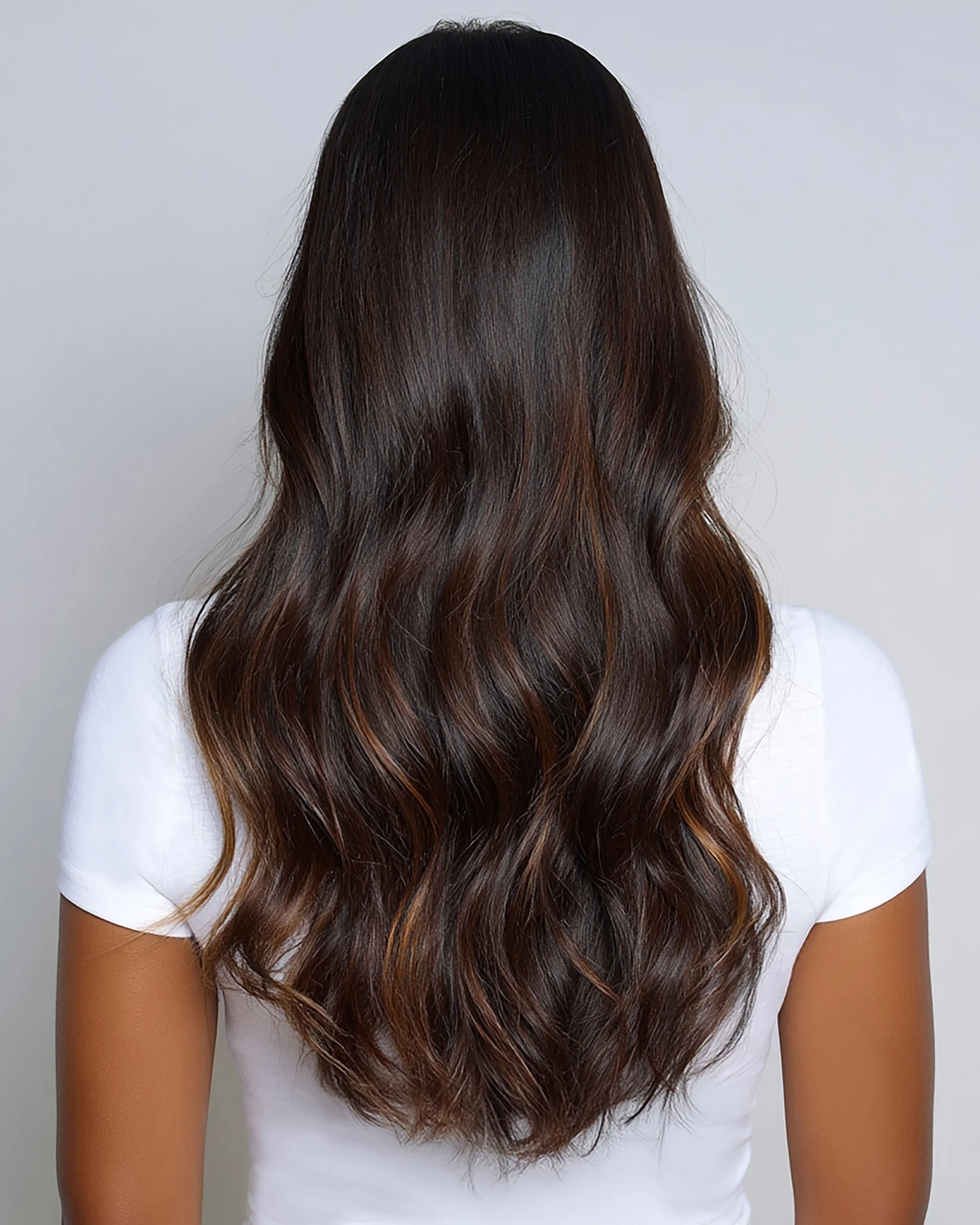 Silk Seam™ Clip-In, Mochachino Chocolate/Dark Honey Rooted Highlight - Image 3